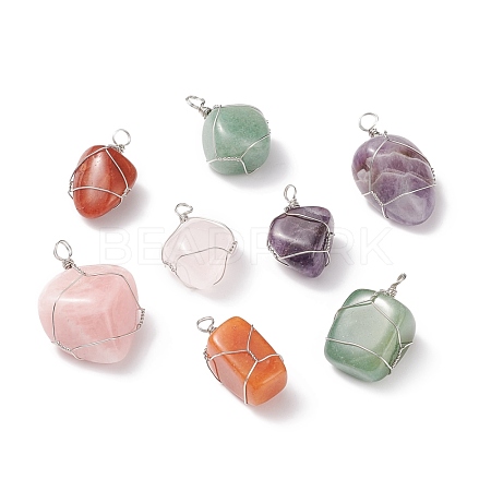 Natural Mixed Stone Pendants PALLOY-JF01784-1