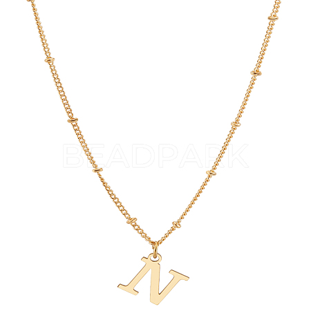 1Pc Brass Chain & 304 Stainless Steel Letter Pendant Necklaces NJEW-LP0001-35N-G-1