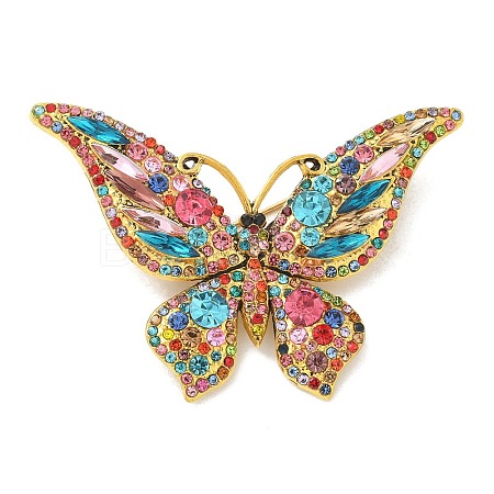 Butterfly Antique Golden Zinc Alloy Rhinestone Brooches JEWB-R051-01AG-01-1