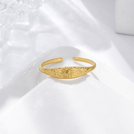 Flower 304 Stainless Steel Open Cuff Rings for Women RJEW-M019-25G-1