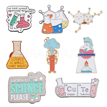 SUNNYCLUE 8Pcs 8 Style Chemistry Theme Enamel Pin JEWB-SC0001-32-1