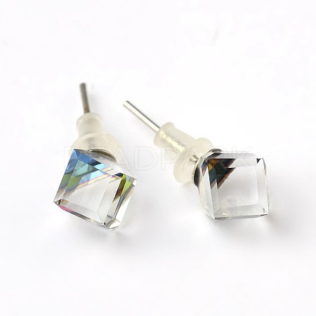 Shiny Glass Rhinestone Stud Earrings EJEW-F0039-10-1