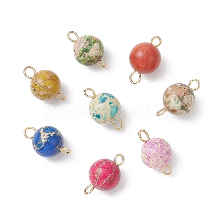 Dyed Natural Imperial Jasper Round Connector Charms PALLOY-JF04248-02-1