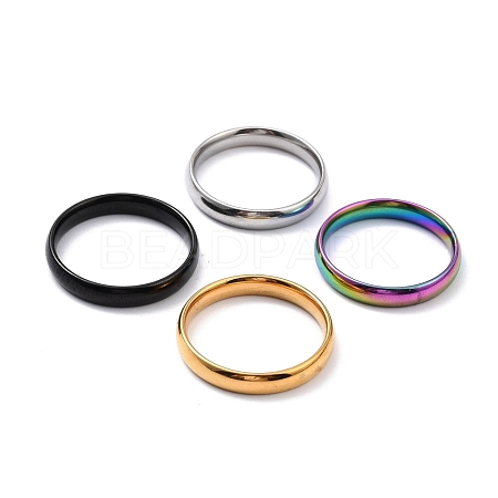 Ion Plating(IP) 304 Stainless Steel Simple Plain Band Finger Ring for Women RJEW-B036-07-1