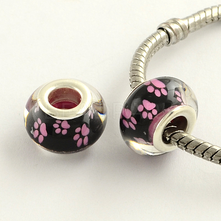 Large Hole Dog Paw Prints Pattern Resin European Beads OPDL-Q128-12E-1