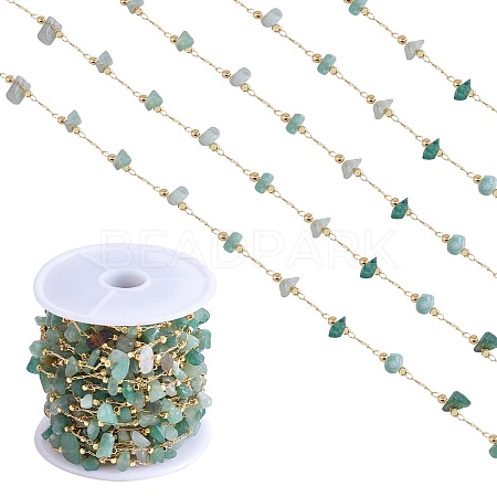 Natural Green Aventurine Chips Beaded Chains CHC-SZ0001-62I-1