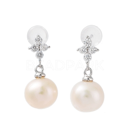 Natural Pearl and Cubic Zirconia Stud Earrings for Women EJEW-C083-01P-1
