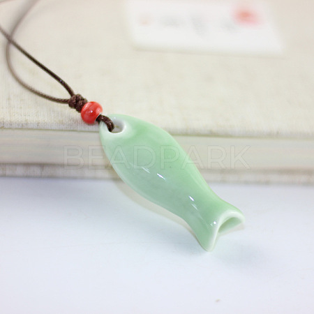 Fish Porcelain Whistle Pendant Necklaces with Adjustable Wax Cord FS-WG46CDC-01-1