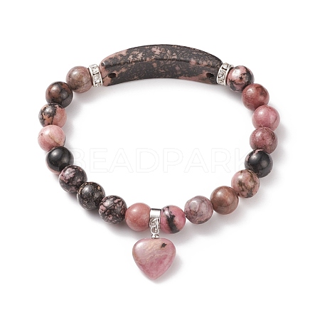 Natural Rhodonite Beads Charm Bracelets BJEW-K164-B07-1