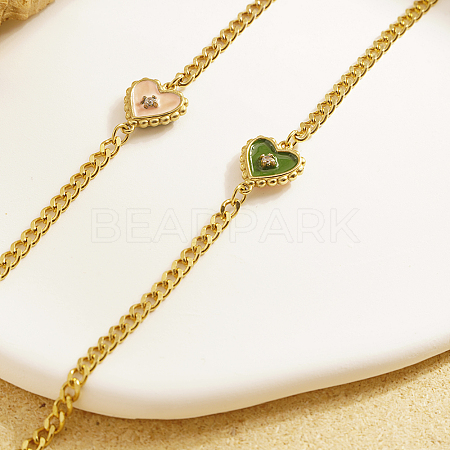 Vintage Stainless Steel Double-sided Enamel Heart Link Bracelets for Women JU6923-1