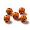 Printed Black Jack O Lantern Round Wood European Beads WOOD-K007-03-2