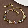 Brass Enamel Flat Round Evil Eye Link Chain Bracelets for Women BJEW-G764-01G-4