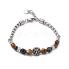 Natural Mixed Stone Beaded Stone Bracelet with Lion for Girl Women BJEW-F418-05-2