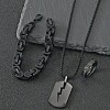 304 Stainless Steel Chain Bracelets & Rectangle Pendant Necklaces & Rings for Men FS-WGDB989-01-1