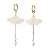 Freshwater Shell & Brass & 304 Stainless Steel Hoop Dangle Earrings EJEW-JE07258-3
