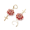 Evil Eye with Cross 304 Stainless Steel Glass Seed Beads Leverback Earrings EJEW-MZ00420-01-4