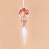 Natural Red Agate Chips Flat Round with Tree of Life Pendant Decorations TREE-PW0003-05-1
