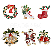 6Pcs 6 Styles Christmas Theme Golden Zinc Alloy with Rhinestone Brooches JEWB-SP0001-08-1
