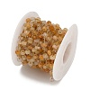 Handmade 304 Stainless Steel Yellow Aventurine Beads Flat Round Link Chains CHS-B011-05G-01-2