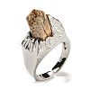 Hexagonal Prism Natural Picture Jasper Open Cuff Rings RJEW-B106-01P-08-2