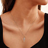 Rhodium Plated 925 Sterling Silver Knot Cross Pendant Necklaces for Women NJEW-F323-03P-2