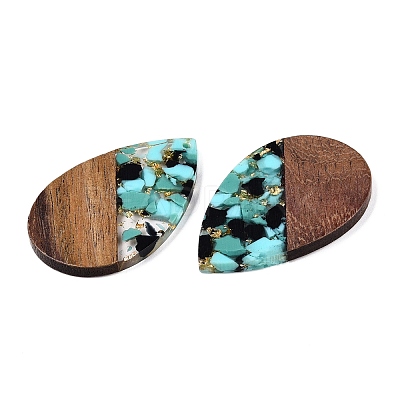 Transparent Resin & Walnut Wood Big Pendants RESI-T058-05L-1