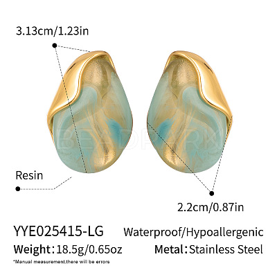 Oval 304 Stainless Steel & Resin Stud Earrings QS3167-6-1