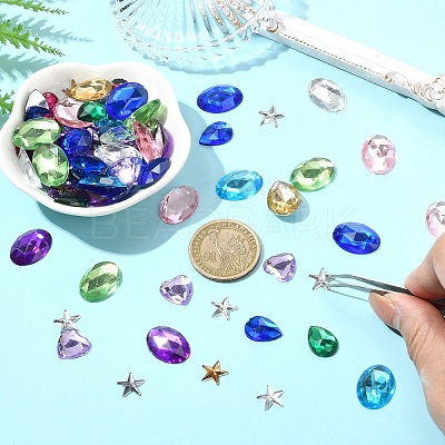 60Pcs 15 Styles Acrylic Rhinestone Flat Back Cabochons GACR-YW0001-05A-1