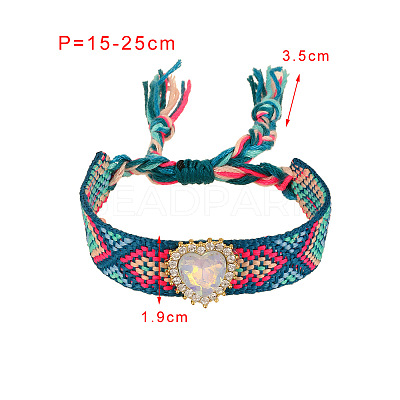 Adjustable Heart Cotton & Alloy Rhinestone Slider Bracelets FS-WGF98DD-01-1