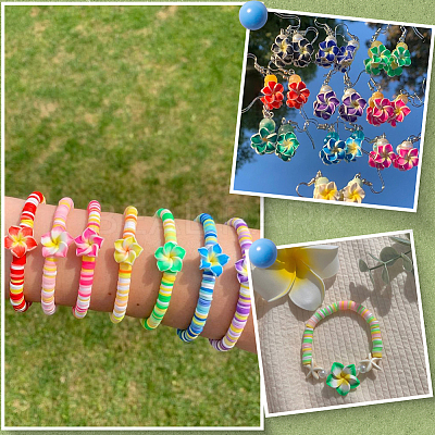 100Pcs Handmade Polymer Clay 3D Flower Plumeria Beads CLAY-SC0002-48B-1