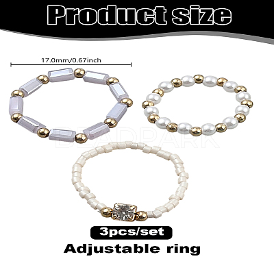 3Pcs Acrylic & Plastic Pearl Finger Rings Set RJEW-LP0003-59B-1
