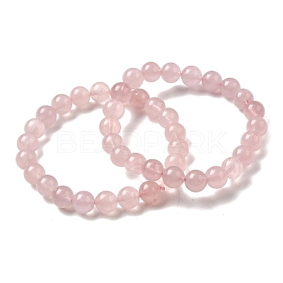 Grade A Natural Rose Quartz Round Beads Stretch Bracelets for Women BJEW-L712-B02-8mm-1
