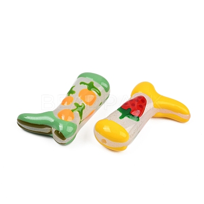 Boot Baking Paint Glass Enamel Beads LAMP-C020-02-1