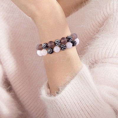 Natural White Jade Round Beaded Stretch Bracelet BJEW-SW00077-12-1