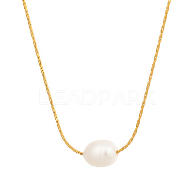 Natural Freshwater Pearl Rice Pendant 304 Stainless Steel Chain Necklaces for Women EG9646-1