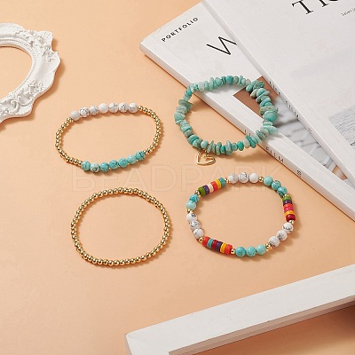 4Pcs 4 Style Natural & Synthetic Mixed Gemstone Chips & Heishi Beaded Stretch Bracelets Set BJEW-JB09922-1