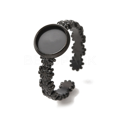 Flower 304 Stainless Steel Cuff Ring Components STAS-P454-05A-B-1