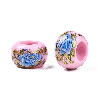 Flower Printed Opaque Acrylic Rondelle Beads SACR-S305-27-B02-1