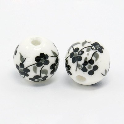 Floral Printed Porcelain Beads Strands PORC-Q201-6-12mm-5-1