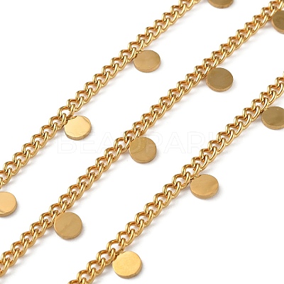 304 Stainless Steel Curb Chains with Flat Round Charm CHS-F020-03G-01-1