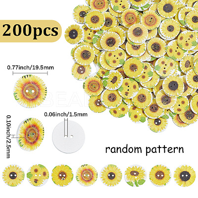 200Pcs 2-Hole Printed Wooden Buttons BUTT-SP0001-22-1