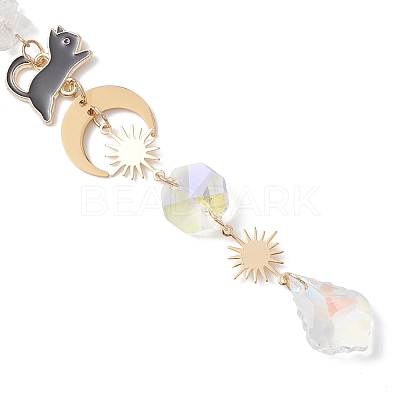 Leaf Glass & Natural Quartz Crystal Chips Beads Hanging Suncatchers HJEW-JM04607-1