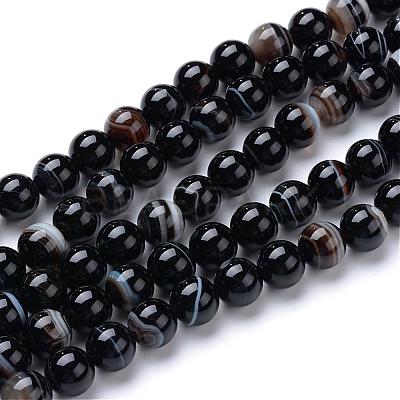Natural Black Agate Bead Strands G-R412-19-6mm-1