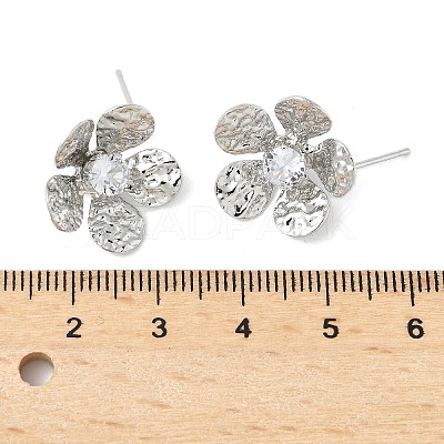 Flower Brass Micro Pave Cubic Zirconia Stud Earring Findings KK-M326-08P-1