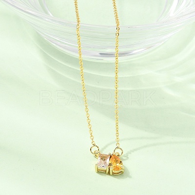 Brass Pave Cubic Zirconia Rectangle & Teardrop Pendant Cable Chain Necklaces KK-CBAB173-05G-01-1