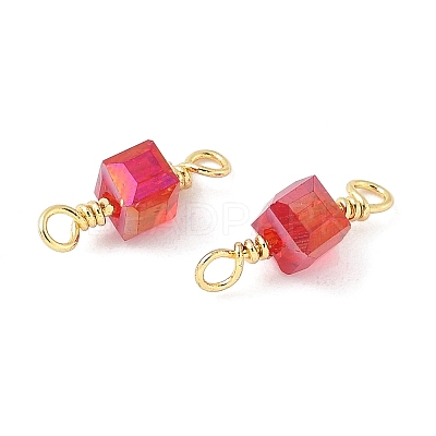 Glass Faceted Cube Connector Charms KK-C097-10G-03-1