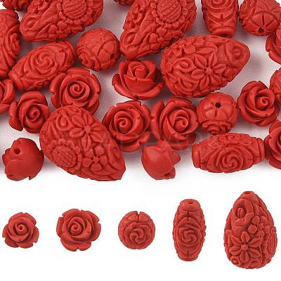 32Pcs 5 Styles Cinnabar Beads CARL-FS0001-01-1