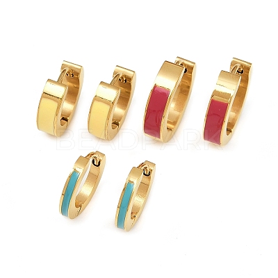 304 Stainless Steel Enamel Hoop Earrings EJEW-K268-19G-01-1