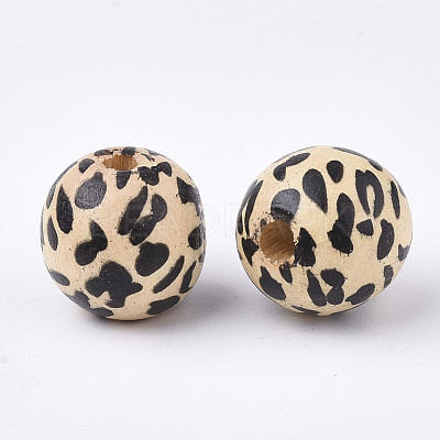 Printed Natural Wood Beads X-WOOD-S053-39-1