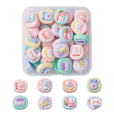 40Pcs 8 Styles Opaque Cute Cartoon Resin Cabochons CRES-YW0001-18-1